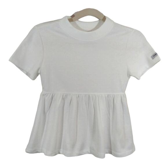 L Steve Madden Kids Girls Bright White Peplum Top Shirt Blouse NWT Size S 7 - Picture 1 of 7